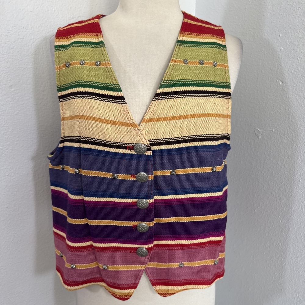 Vtg Stonebridge‎ Southwest Vest SP Woven Textile 80s Native Rainbow Boho Western